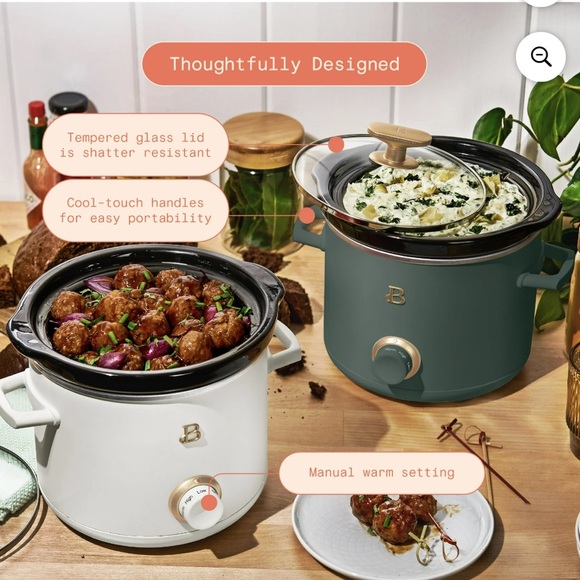 NEW IN BOX Drew Barrymore Beautiful 2 Quart Crockpot Limited Edition Thyme Green - Picture 5 of 7